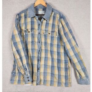 CLEO + WOLF Oversized Button Front Shirt Jacket Womens Plaid Blue Yellow Sz XL
